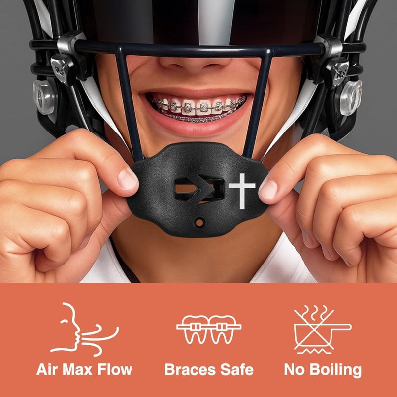 SLEEFS Football Mouth Guard - Youth Mouthguard with Strap - Lip/Teeth Protector Mouthpiece - No Boil - for Youth/Adults, Maximum Air Flow, for All Sports - Cross (Cross Black) - Image 2